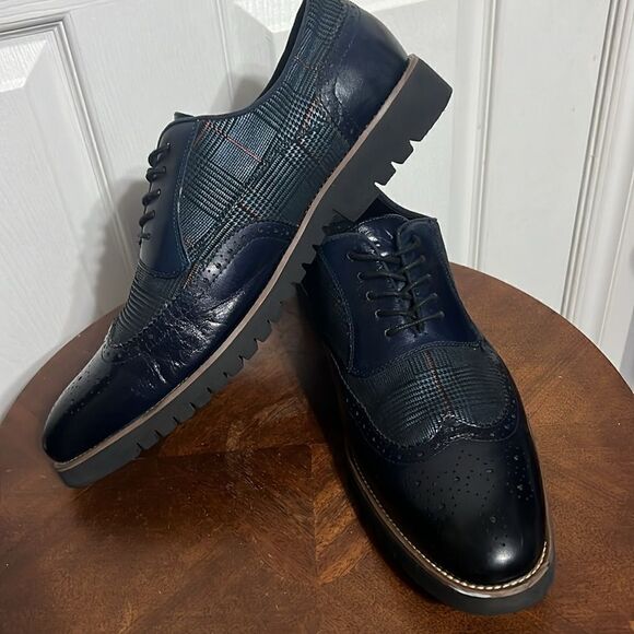 ?? STACY ADAMS  Baxley Oxford Derby Wingtip Shoes - Ink Blue - Sz‎ 13M - EUC main image 9